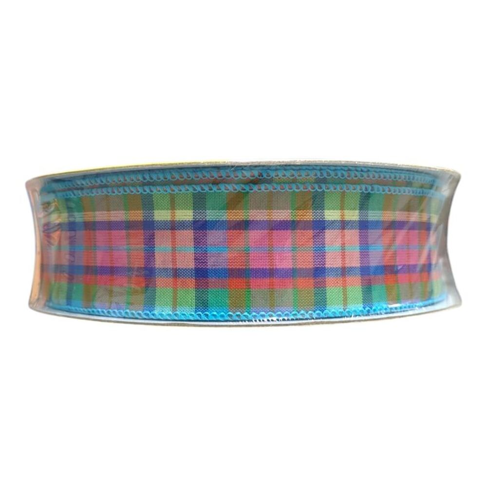 Pastel Check - Member's Mark Wired Edge Premium Spring Ribbon, 1.5in Wide x 50yd